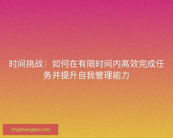 时间挑战：如何在有限时间内高效完成任务并提升自我管理能力