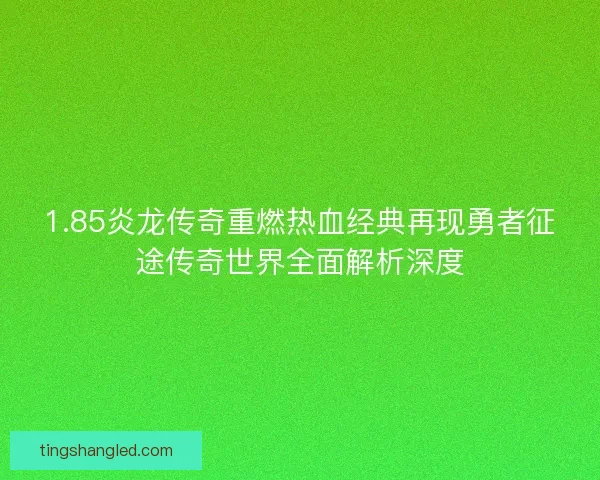 1.85炎龙传奇重燃热血经典再现勇者征途传奇世界全面解析深度