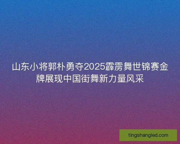 山东小将郭朴勇夺2025霹雳舞世锦赛金牌展现中国街舞新力量风采
